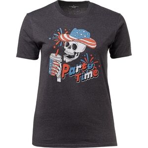 Party Time American Flag Skull Dark Gray Graphic Tee NWT